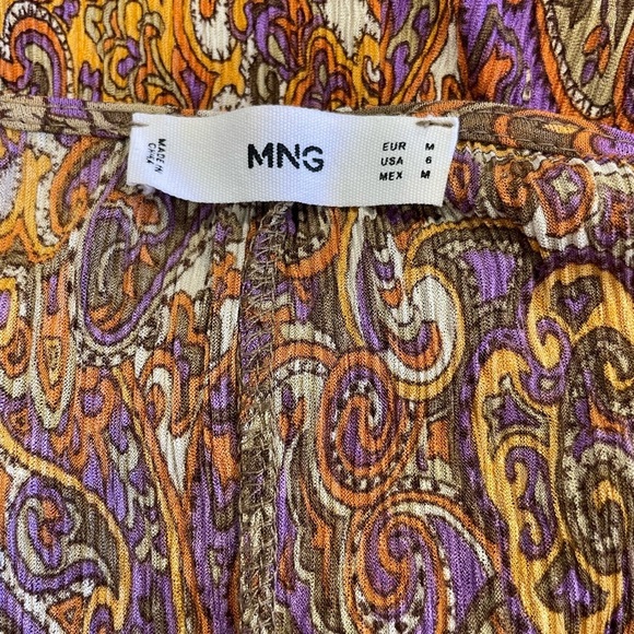 Mango Paisley Print Midi Sheath Dress Plunge Neckline Medium Boho Wrap - Picture 5 of 8